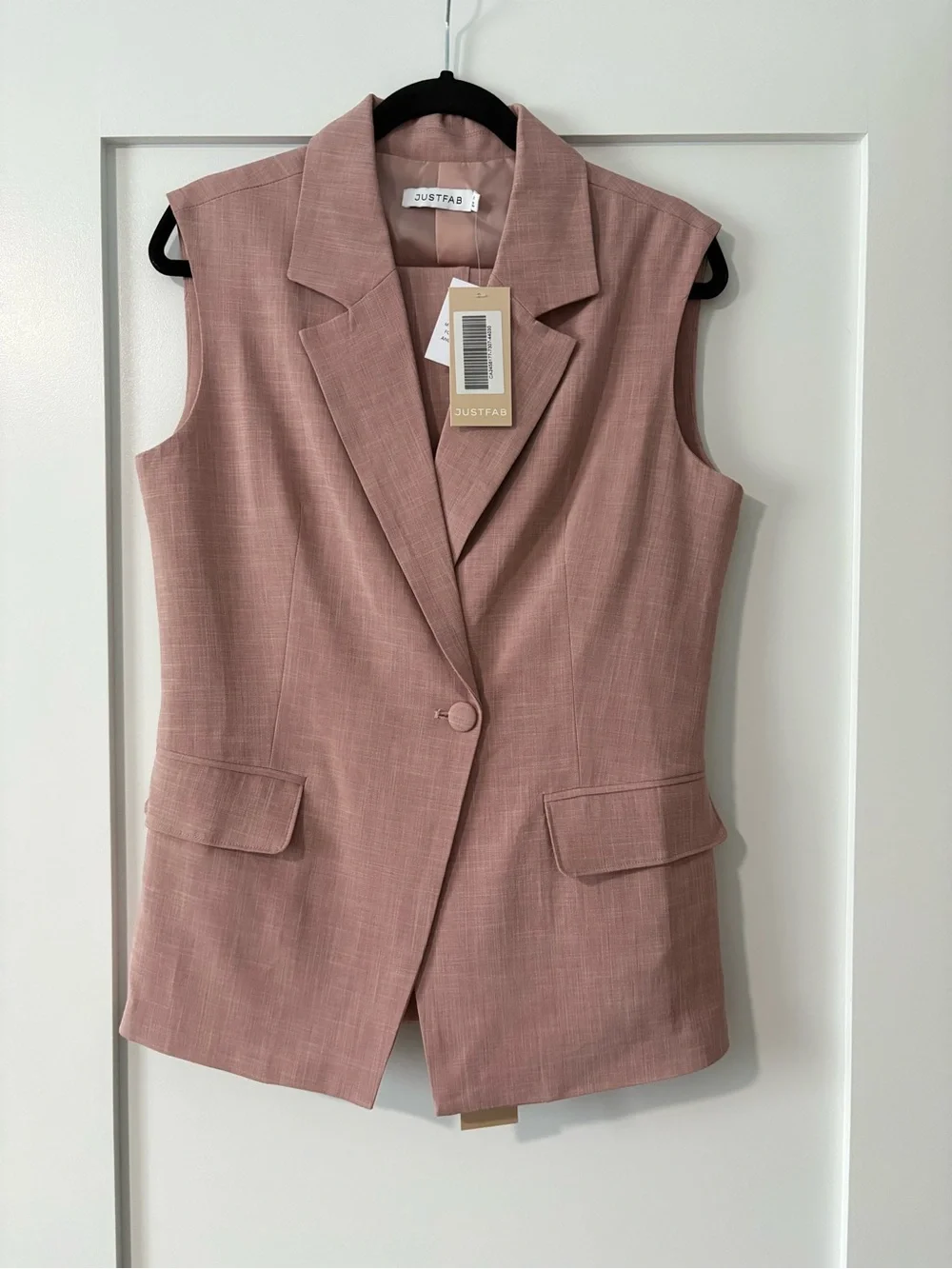 JustFab Sleeveless Blazer Vest & Slacks in Dusty Pink